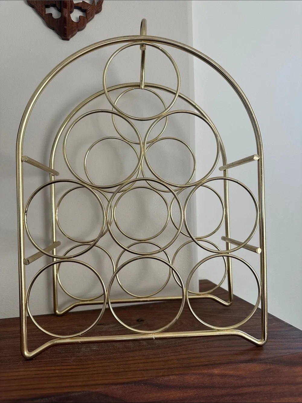 Vintage MCM Brass 9- Bottle Countertop Wine Rack